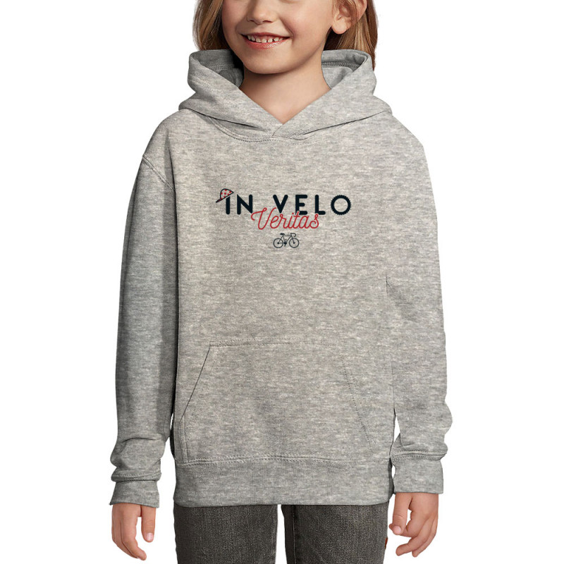 Sweat enfant à capuche gris chiné In vélo veritas (Ptit Mytho,Vélo)