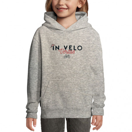 Sweat enfant à capuche gris chiné In vélo veritas (Ptit Mytho,Vélo)