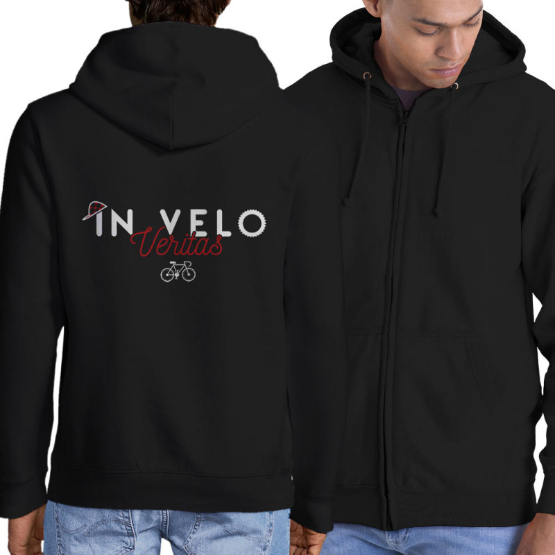 Sweat homme à capuche zippé noir In vélo veritas (Ptit Mytho,Vélo)