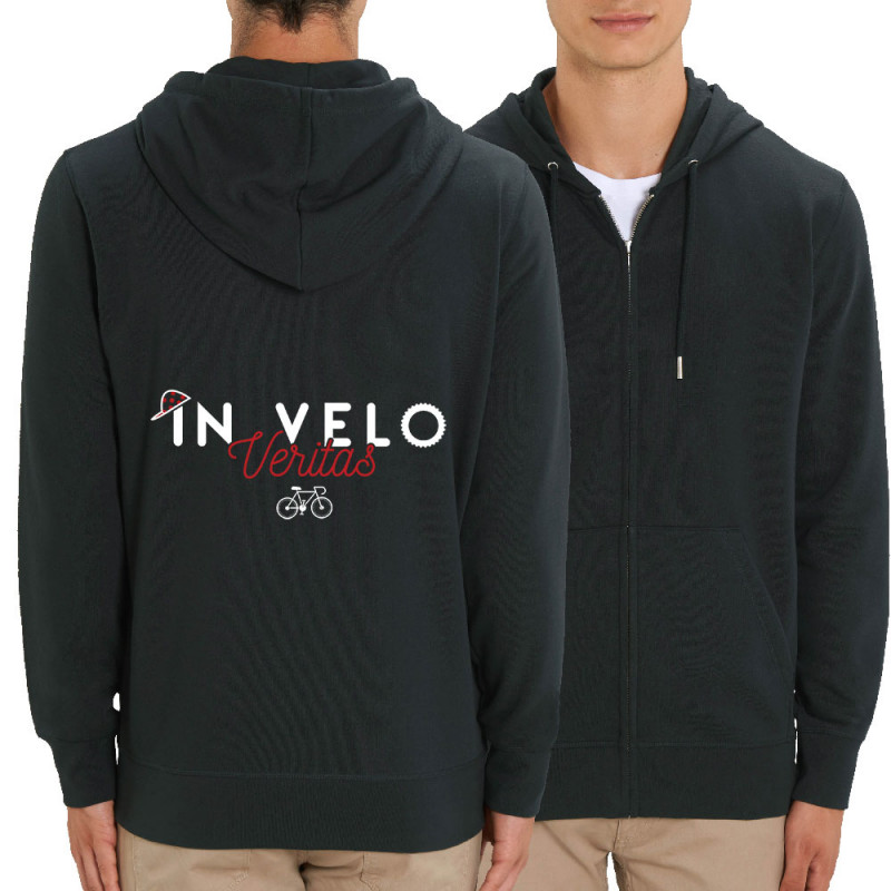 Sweat homme zippé à capuche coton bio noir In vélo veritas (Ptit Mytho,Vélo)