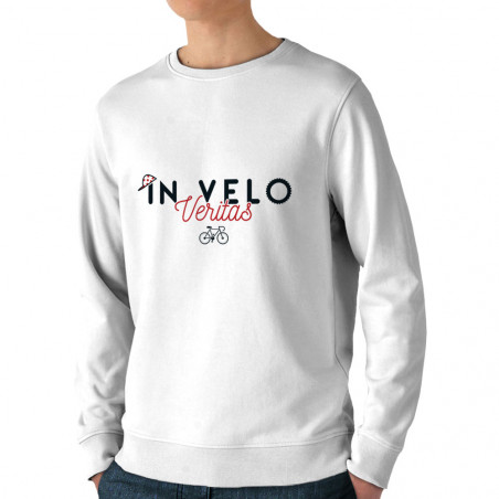 Sweat homme bio col rond blanc In vélo veritas (Ptit Mytho,Vélo)