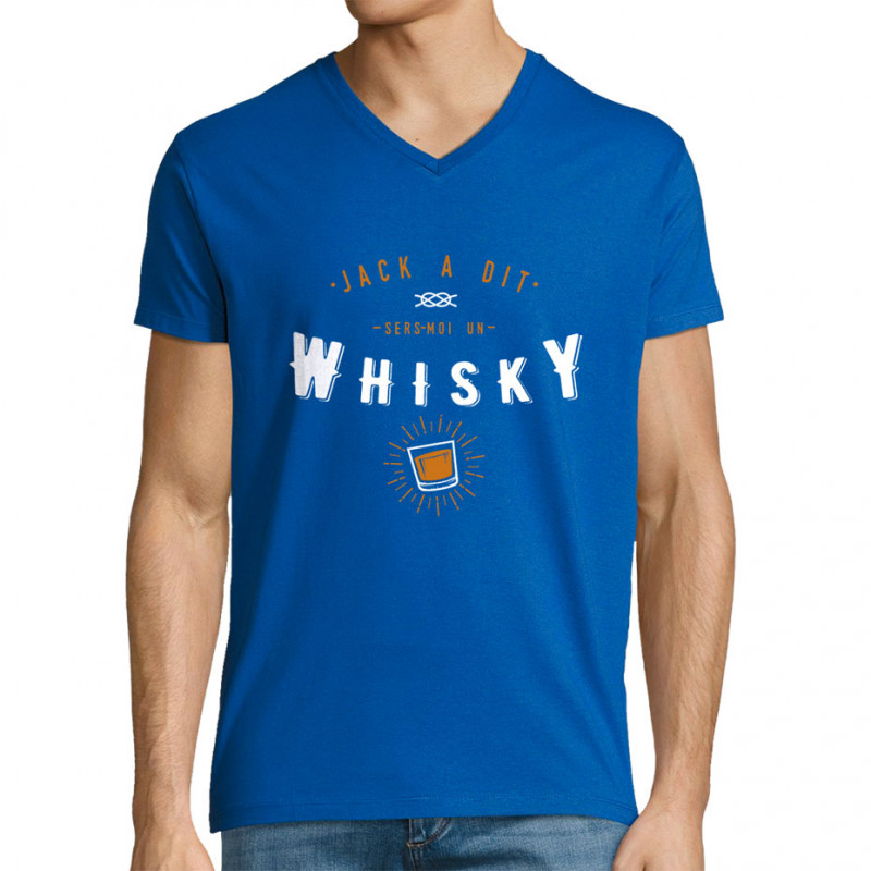 T-shirt homme col V bleu royal Jack a dit sers-moi un whisky (Ptit Mytho,Alcool)