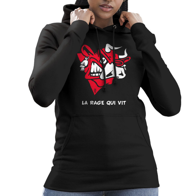 Sweat femme à capuche noir La rage qui vit (Laul,Animaux)