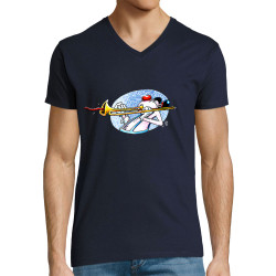 T-shirt homme col V bleu marine Trombone (Laul,Humour)