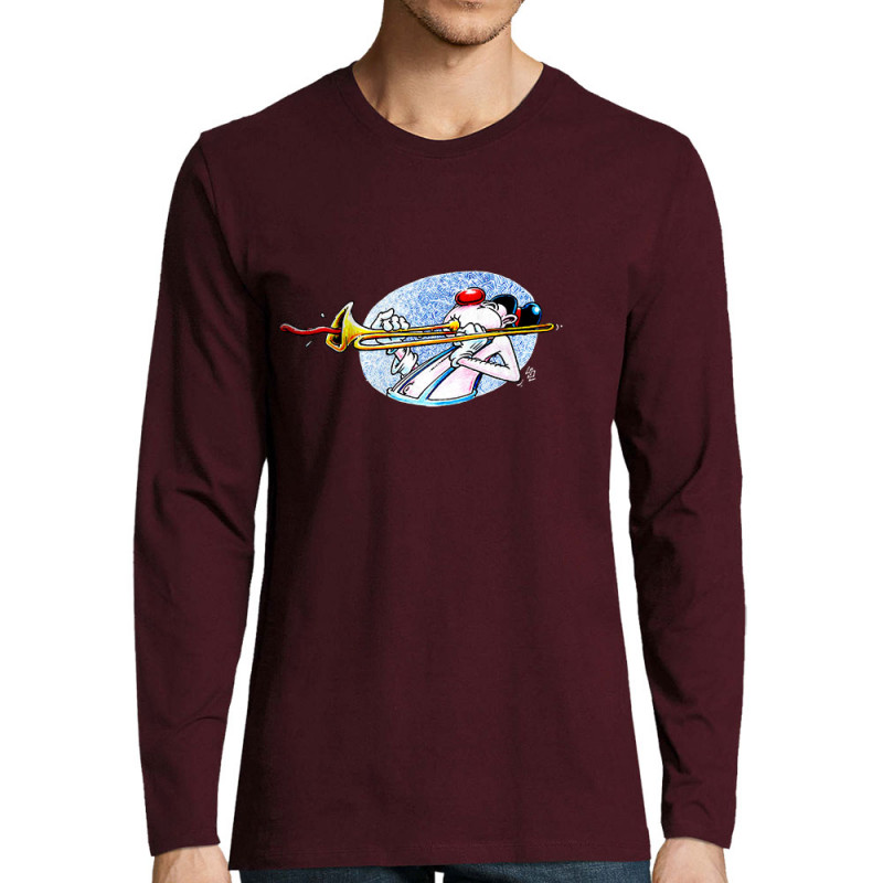 T-shirt homme manches longues bordeaux Trombone (Laul,Humour)