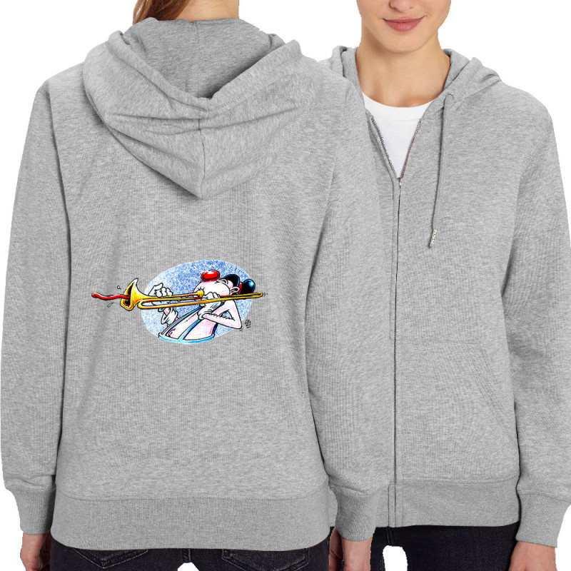 Sweat femme zippé à capuche coton bio gris chiné Trombone (Laul,Humour)