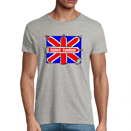 T-shirt homme coton bio gris chiné United Condom (Laul,Humour)