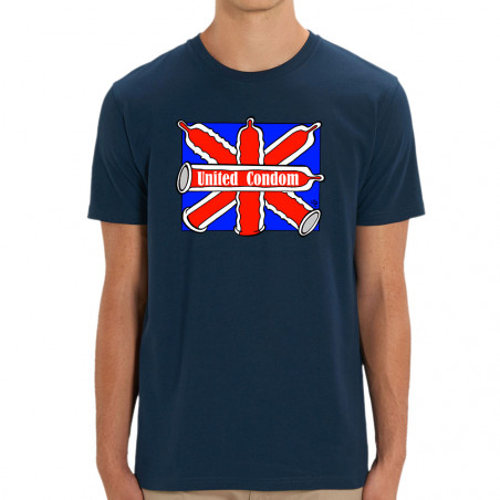 T-shirt homme coton bio bleu marine United Condom (Laul,Humour)
