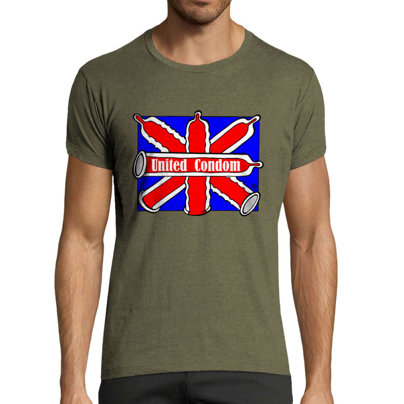 T-shirt homme fit kaki chiné United Condom (Laul,Humour)