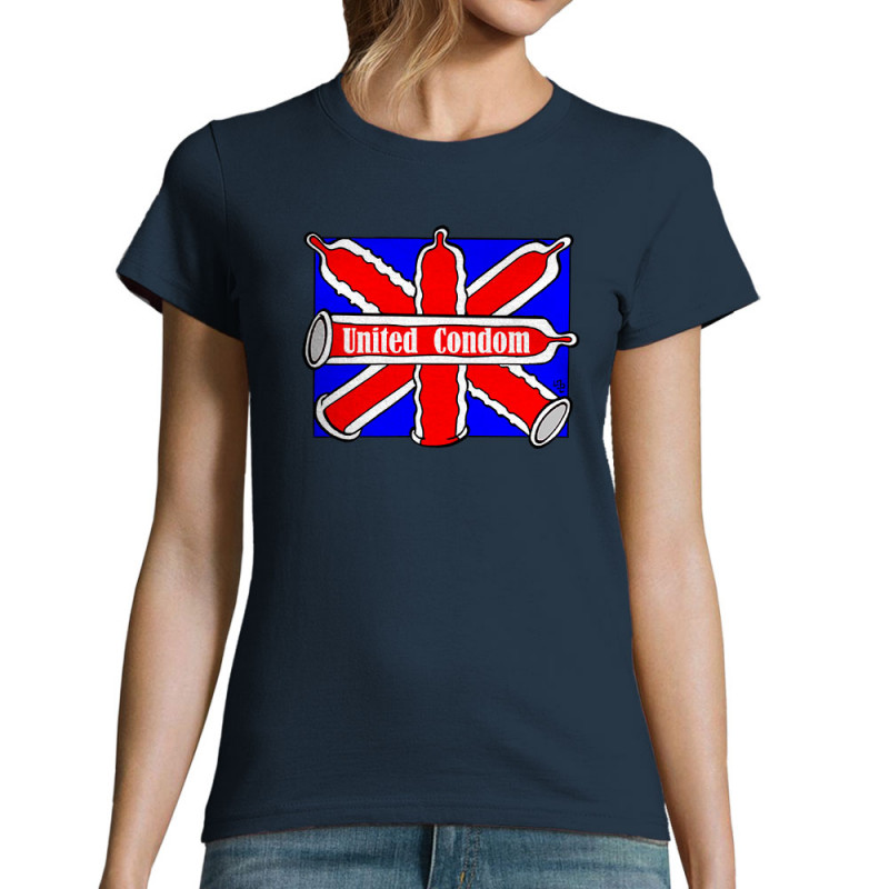 T-shirt femme bleu marine United Condom (Laul,Humour)