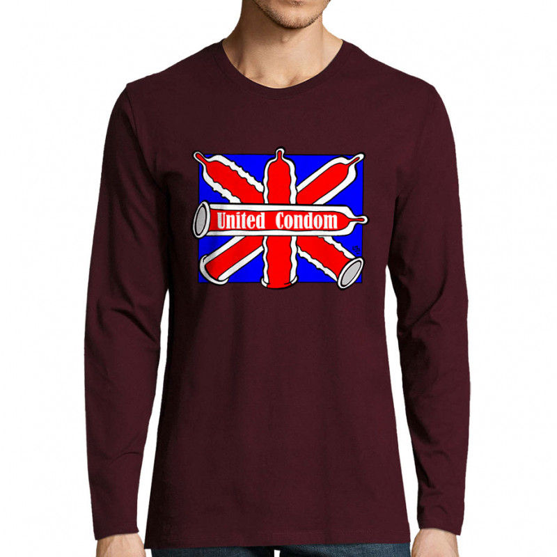 T-shirt homme manches longues bordeaux United Condom (Laul,Humour)