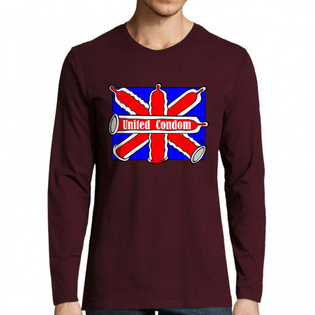 T-shirt homme manches longues bordeaux United Condom (Laul,Humour)