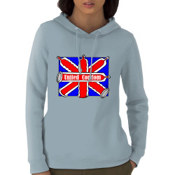 Sweat femme à capuche coton bio bleu ciel United Condom (Laul,Humour)