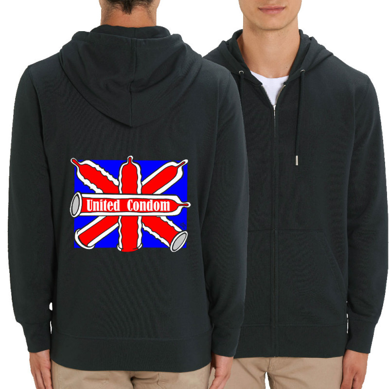 Sweat homme zippé à capuche coton bio noir United Condom (Laul,Humour)
