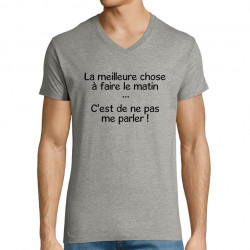 T-shirt homme col V gris chiné Ne pas me parler (Gondrax,Humour,Slogans Débiles)