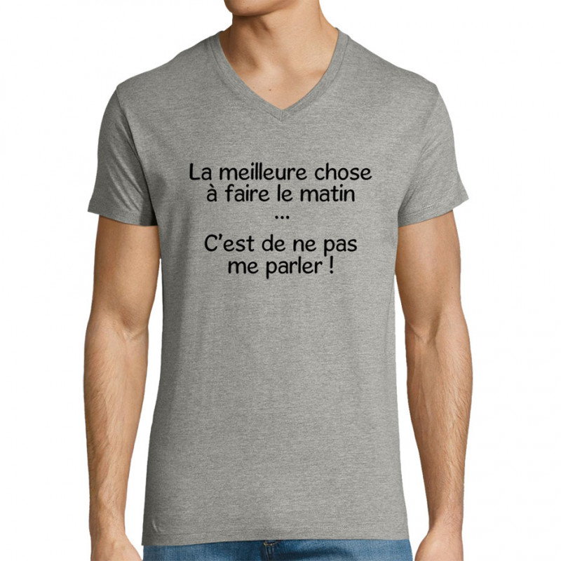 T-shirt homme col V gris chiné Ne pas me parler (Gondrax,Humour,Slogans Débiles)