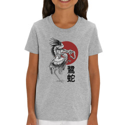 T-shirt enfant coton bio gris chiné Le héron et le serpent (Mr Mouton,Animaux)