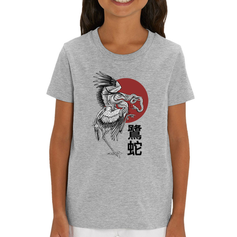 T-shirt enfant coton bio gris chiné Le héron et le serpent (Mr Mouton,Animaux)