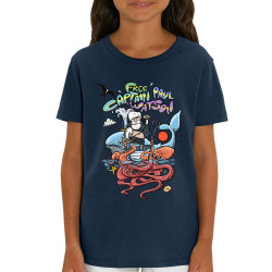 T-shirt enfant coton bio bleu marine Free Captain Paul Watson (Mr Mouton,Animaux,Slogans engagés)