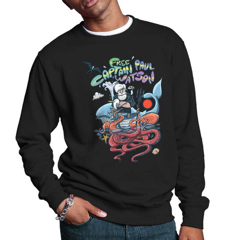 Sweat homme col rond noir Free Captain Paul Watson (Mr Mouton,Animaux,Slogans engagés)
