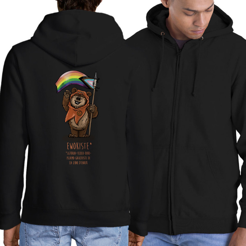 Sweat homme à capuche zippé noir Ewokiste (Mr Mouton,Animaux,Humour,Star Wars)