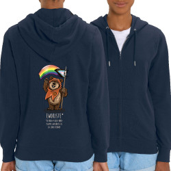 Sweat femme zippé à capuche coton bio bleu marine Ewokiste (Mr Mouton,Animaux,Humour,Star Wars)