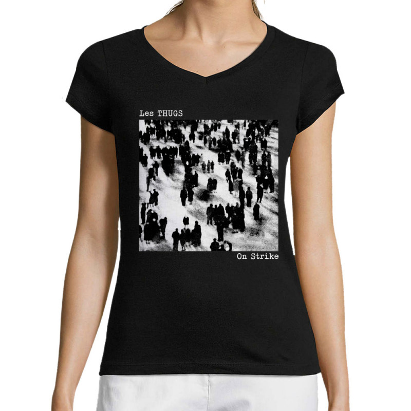 T-shirt femme col V noir Les Thugs - On Strike (Les Thugs)