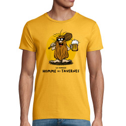 T-shirt homme coton bio jaune Le fameux homme des tavernes (Gondrax,Alcool,Humour)