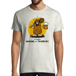 Tee-shirt homme blanc chiné Le fameux homme des tavernes (Gondrax,Alcool,Humour)
