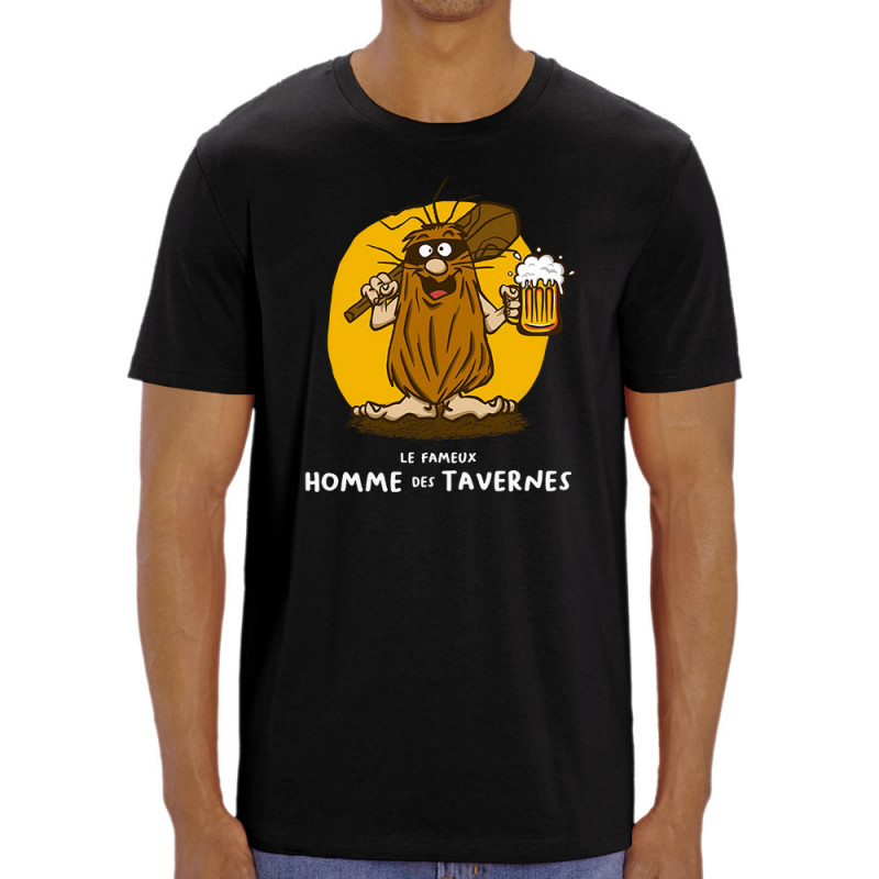 T-shirt homme coton bio noir Le fameux homme des tavernes (Gondrax,Alcool,Humour)