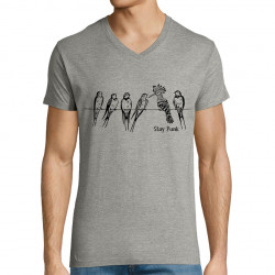 T-shirt homme col V gris chiné Stay Punk (Gondrax,Animaux,Humour,Rock & Punk,Les Bébêtes)
