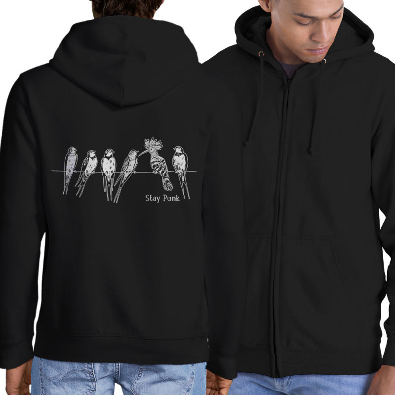 Sweat homme à capuche zippé noir Stay Punk (Gondrax,Animaux,Humour,Rock & Punk,Les Bébêtes)