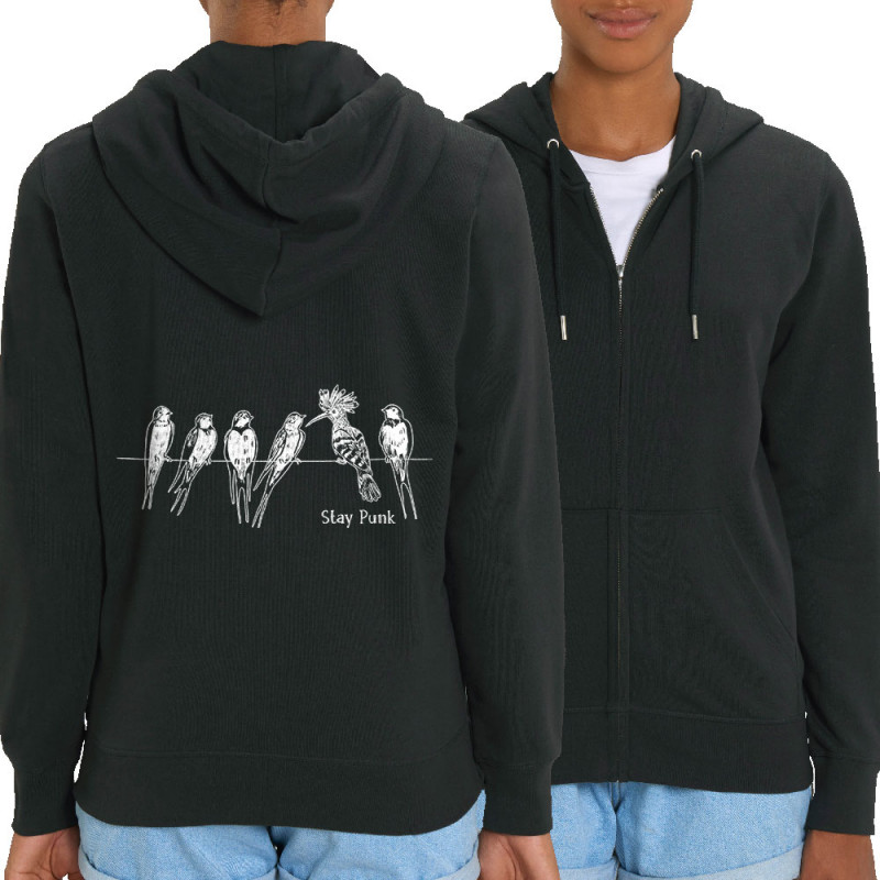Sweat femme zippé à capuche coton bio noir Stay Punk (Gondrax,Animaux,Humour,Rock & Punk,Les Bébêtes)