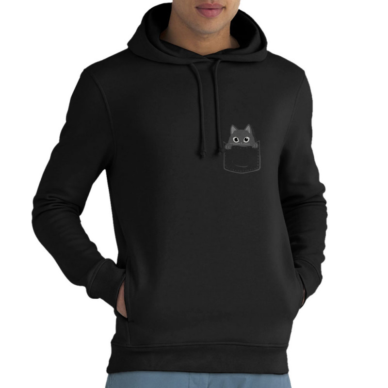 Sweat homme à capuche coton bio noir Un chat dans la poche (Gondrax,Animaux,Chats)