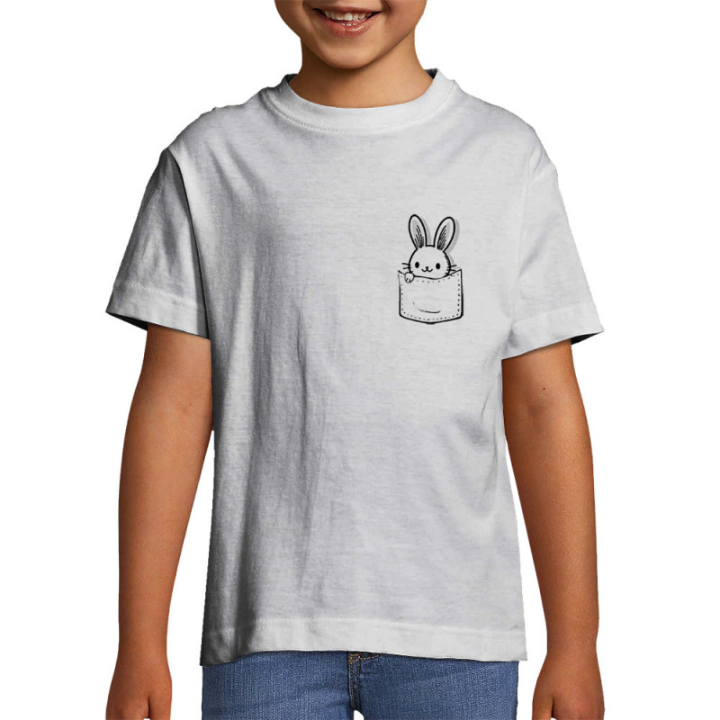 T-shirt enfant blanc un lapin dans la poche (Gondrax,Animaux)