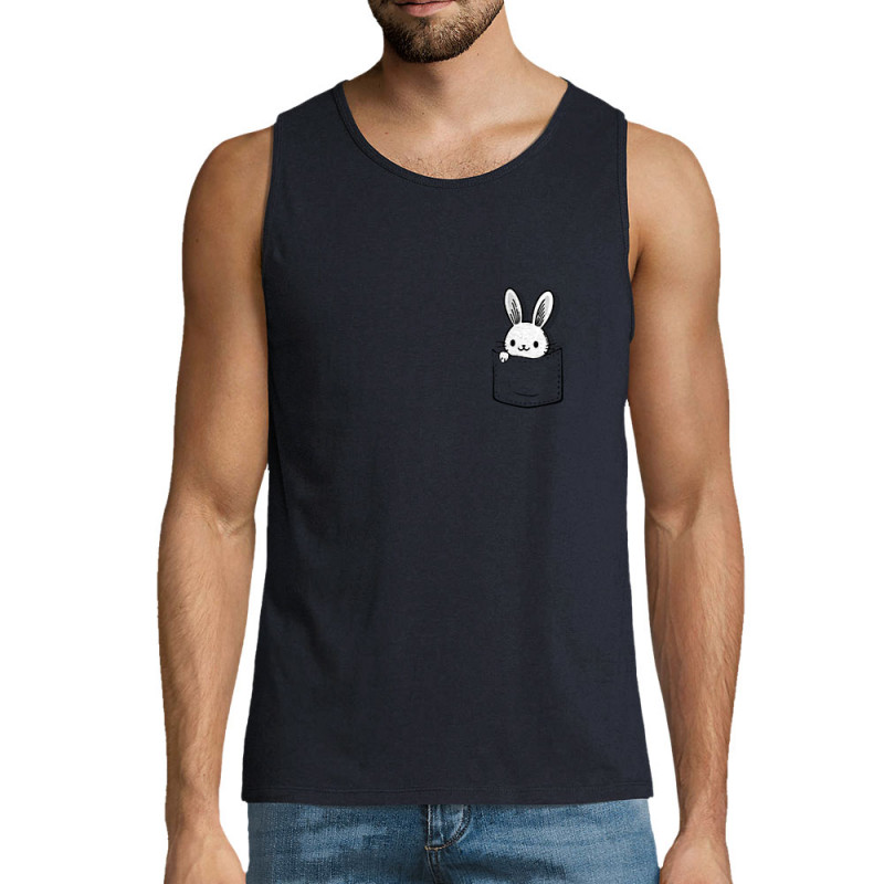 Débardeur homme bleu marine un lapin dans la poche (Gondrax,Animaux)