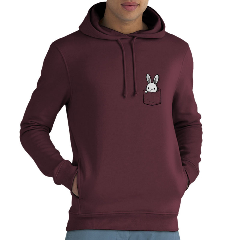 Sweat homme à capuche coton bio bordeaux un lapin dans la poche (Gondrax,Animaux)