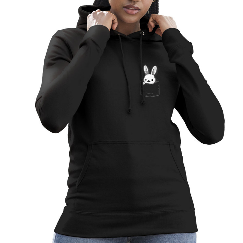 Sweat femme à capuche noir un lapin dans la poche (Gondrax,Animaux)