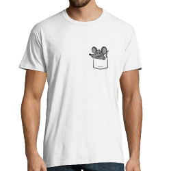 Tee-shirt homme blanc un rat dans la poche (Gondrax,Animaux)