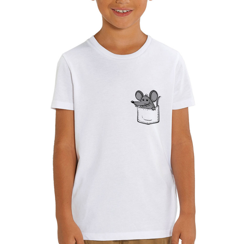 T-shirt enfant coton bio blanc un rat dans la poche (Gondrax,Animaux)