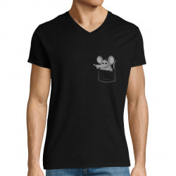 T-shirt homme col V noir un rat dans la poche (Gondrax,Animaux)