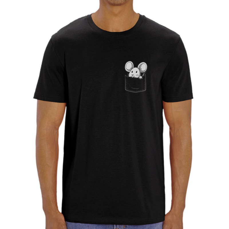 T-shirt homme coton bio noir Une souris dans la poche (Gondrax,Animaux)