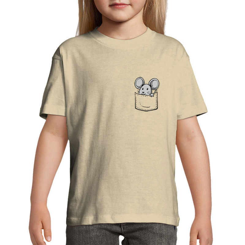 T-shirt enfant sable Une souris dans la poche (Gondrax,Animaux)