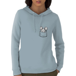Sweat femme à capuche coton bio bleu ciel Une souris dans la poche (Gondrax,Animaux)