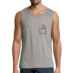Débardeur homme gris chiné Un flamand rose dans la poche (Gondrax,Animaux)