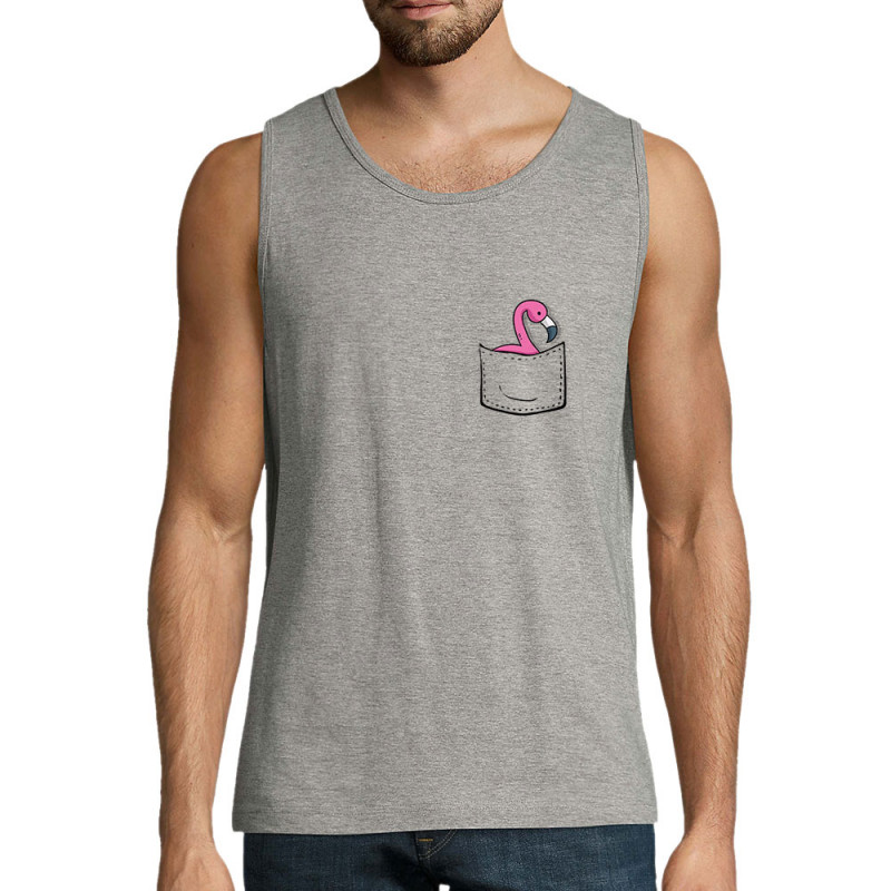 Débardeur homme gris chiné Un flamand rose dans la poche (Gondrax,Animaux)