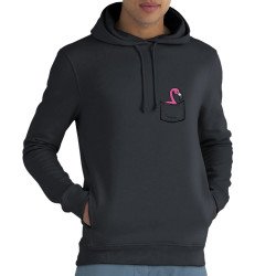 Sweat homme à capuche coton bio gris anthracite Un flamand rose dans la poche (Gondrax,Animaux)
