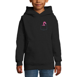 Sweat enfant à capuche noir Un flamand rose dans la poche (Gondrax,Animaux)