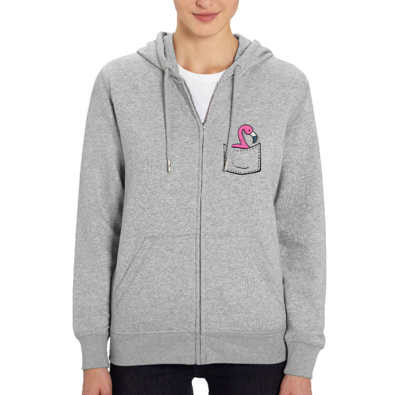 Sweat femme zippé à capuche coton bio gris chiné Un flamand rose dans la poche (Gondrax,Animaux)