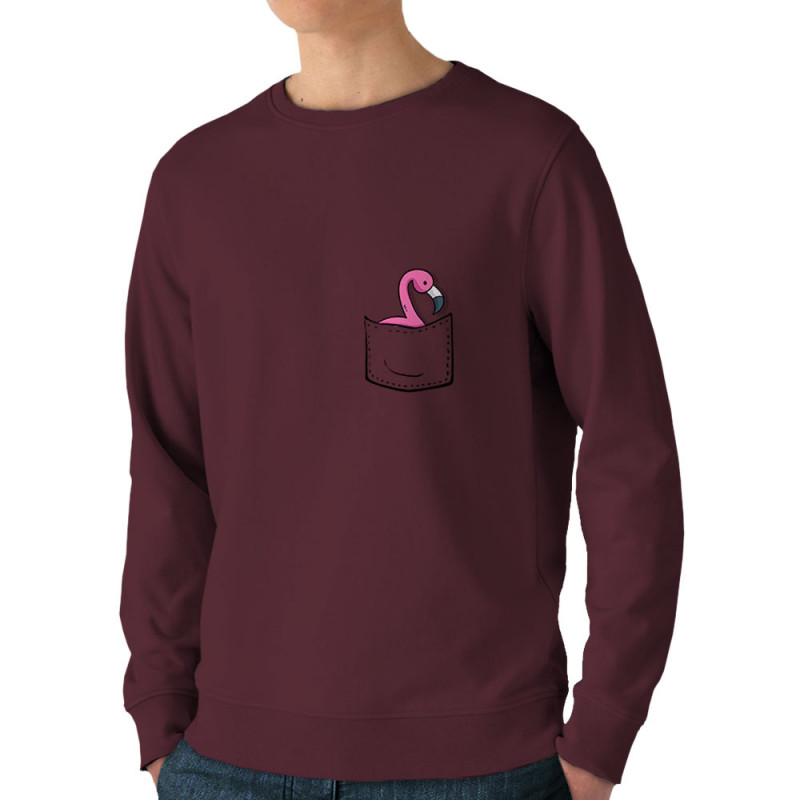 Sweat homme bio col rond bordeaux Un flamand rose dans la poche (Gondrax,Animaux)